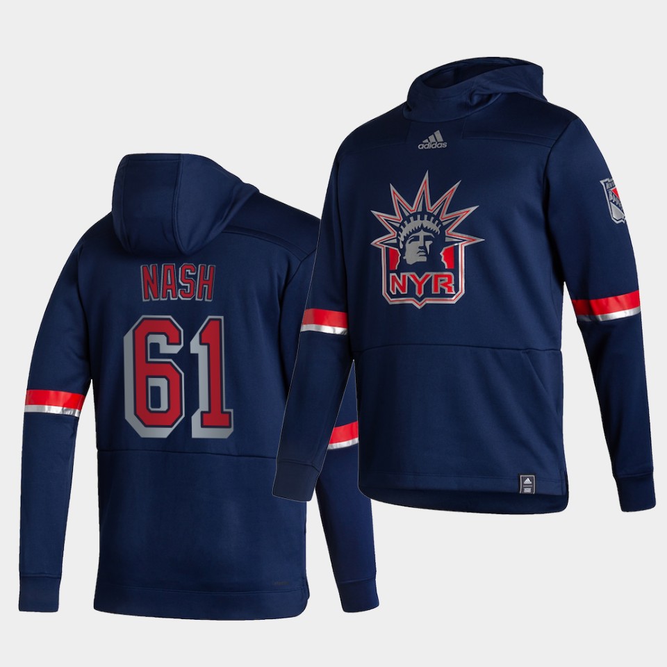 Men New York Rangers #61 Nash Blue NHL 2021 Adidas Pullover Hoodie Jersey
